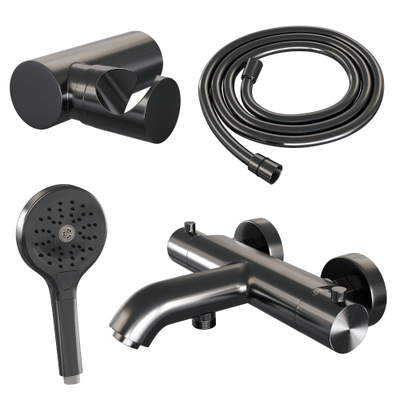Robinet de baignoire Brauer Gunmetal Edition - ensemble de douche - douchette ronde 3 positions - bouton lisse - PVD - gunmetal brossé
