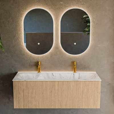 MONDIAZ KURVE-DLUX 120cm Meuble salle de bain - couleur Oak - 1 tiroir - vasque BIG LARGE centre - 2 trous de robinet - couleur Glace