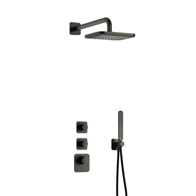 Hotbath Gal IBS40 ensemble de douche de tête encastré - 2 fonctions - bras mural 35cm - douche de tête carrée 22cm - Gunmetal brossé PVD