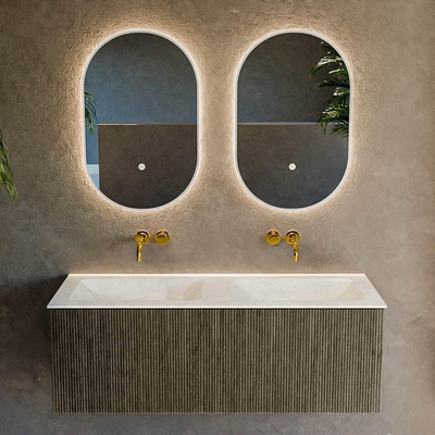 Mondiaz KURVE-DLUX Ensemble de meuble de salle de bains - 120x46x40cm - 1 tiroir - lavabo solid surface - double - sans trou de robinet - Shadow
