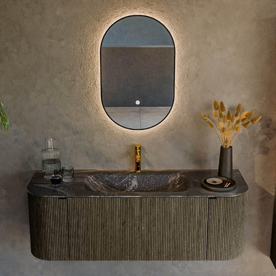 Mondiaz KURVE-DLUX Ensemble de meuble de salle de bains - 130x46x40cm - 1 tiroir - 2 portes - lavabo solid surface - central - 1 trou de robinet - Shadow