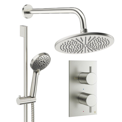 Crosswater MPRO Regendoucheset inbouw - 2 hendels - 30cm douchekop - handdouche - glijstang - wandarm - geborsteld RVS