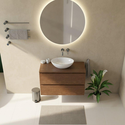 Saniclass Holz Pure Ensemble de meubles de salle de bains - 100x45x62cm - plan de travail en bois - sans trou de robinetterie - 2 tiroirs - walnut pure mat (bois)