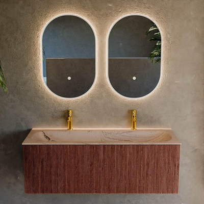 MONDIAZ KURVE-DLUX 120cm badmeubel kleur Ruby met 1 lade en 0 deuren. Wastafel BIG LARGE Midden 2 kraangaten Arena.