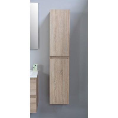 Basic Bella hoge kast - 145x30x30cm - 2 deuren - greeploos - eiken