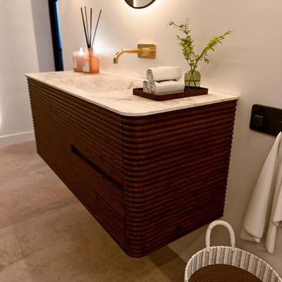 Mondiaz CIRO-DLUX Meuble de salle de bains - 120x45x50cm - Plan vasque solid surface Frappe - 1 lavabo au milieu - sans trous de robinet - 2 tiroirs - Ruby