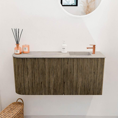 Mondiaz JOYA-DLUX 91.6cm toiletmeubel - ronding links kleur Dusk - Wastafel FAYE positie Rechts 1 kraangat kleur Glace.