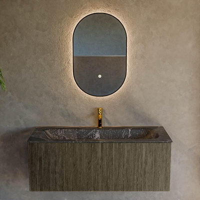 Mondiaz KURVE-DLUX Badkamermeubelset - 110x46x40cm - 1 lade - wastafel solid surface - midden - 1 kraangat - Shadow