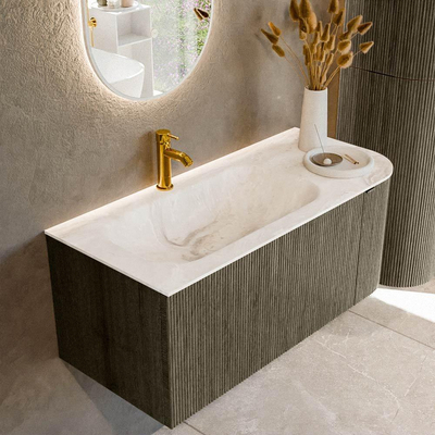Mondiaz KURVE-DLUX Ensemble meuble de salle de bains - 105x46x40cm - 1 tiroir - 1 porte - lavabo solid surface - gauche - 1 trou de robinet - Shadow