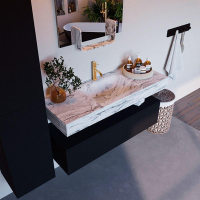 Mondiaz ALAN-DLUX Ensemble de meuble - 120cm - meuble Urban mat - 1 tiroir - Lavabo Cloud Glace suspendu - vasque Centre - 1 trou de robinet