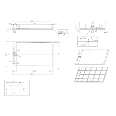 Best Design Decent Bac de douche 160x100x4.5cm Solid Surface blanc mat