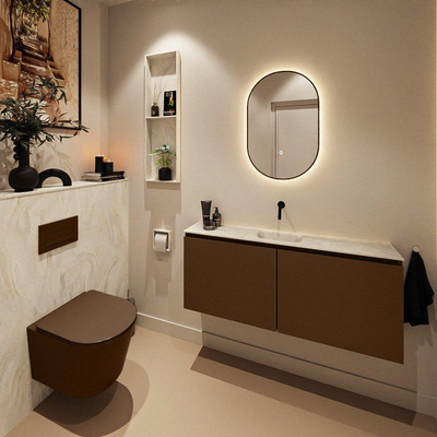 MONDIAZ TURE-DLUX Meuble toilette - 120cm - Rust - EDEN - vasque Ostra - position centrale - sans trou de robinet