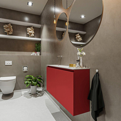 MONDIAZ TURE Toiletmeubel 100x23x50cm met 0 kraangaten 2 deuren fire mat Wastafel Eden links Solid Surface Wit