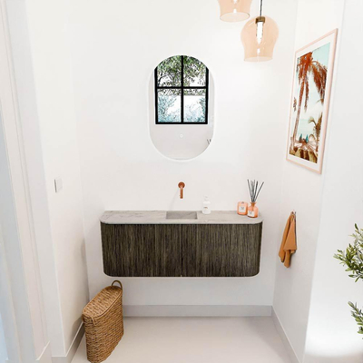 Mondiaz JOYA-DLUX Meuble de salle de bains 113.2cm - arrondis gauche et droite couleur Shadow - Vasque FAYE position Milieu Sans trou de robinet couleur Glace