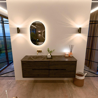 Mondiaz CIRO-DLUX Badkamermeubelset - 150x45x50cm - Solid surface wastafel Lava - 1 wasbak Links - zonder kraangaten - 4 lades - Shadow