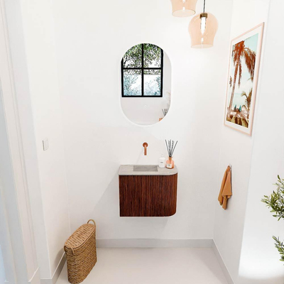 Mondiaz JOYA-DLUX 51.6cm toiletmeubel - ronding rechts kleur Ruby - Wastafel FAYE positie Links Zonder kraangat kleur Glace.