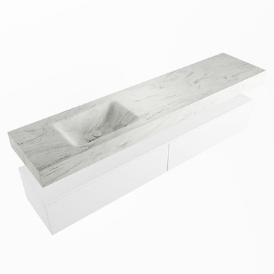 Mondiaz ALAN-DLUX Ensemble de meuble - 200cm - meuble Talc mat - 2 tiroirs - Lavabo Cloud Opalo suspendu - vasque Gauche - 0 trous de robinet