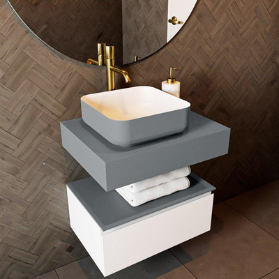 Mondiaz TOP 46 Plan vasque suspendu - 60x46x12cm - adapté pour vasque à poser - Solid surface - Plata