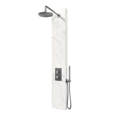 BRAUER Brushed Edition panneau de douche thermostatique – douche de tête Ø 20 cm – bras mural courbé – douchette bâton – calacatta gold