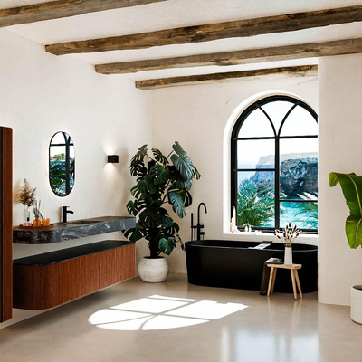 MONDIAZ THOR-DLUX 190cm meuble de salle de bains arrondi gauche + droite couleur Ruby avec 2 tiroirs et 2 portes. Vasque suspendue CLOUD Milieu 1 trou de robinet couleur Lava.