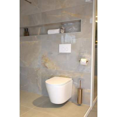 QeramiQ Push Plaque de commande métal - pour réservoir encastré Geberit UP320 - double chasse - boutons ronds - métal blanc mat