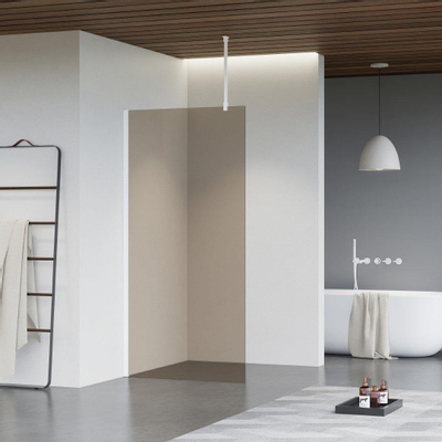 FortiFura Galeria Douche à l'italienne - 100x200cm - Fumé - Bras plafond - Blanc mat