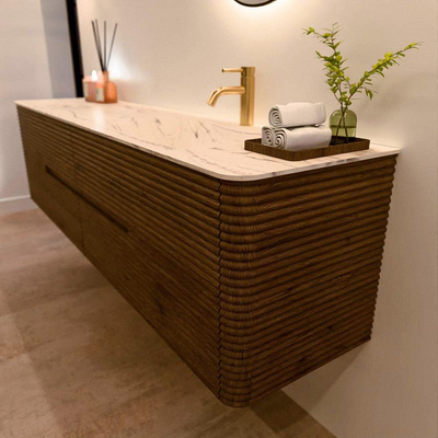 Mondiaz CIRO-DLUX Ensemble de meubles de salle de bains - 190x45x50cm - Plan-vasque solid surface Nata - 1 vasque à droite - 1 trou de robinet - 4 tiroirs - Dusk