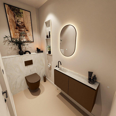 MONDIAZ TURE-DLUX 100cm toiletmeubel Rust. EDEN wastafel Ostra positie links. Met 1 kraangat.