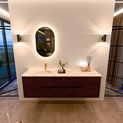 Mondiaz CIRO-DLUX Ensemble de meuble de salle de bains - 170x45x50cm - Plan vasque solid surface Nata - 1 vasque à gauche - 1 trou de robinet - 4 tiroirs - Ruby