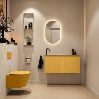 MONDIAZ TURE-DLUX 100cm toiletmeubel Ocher. EDEN wastafel Ostra positie links. Met 1 kraangat.