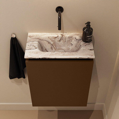 MONDIAZ TURE-DLUX Meuble toilette - 40cm - Rust - EDEN - vasque Glace - position centrale - sans trou de robinet