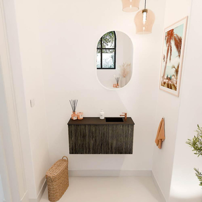 Mondiaz JOYA 80cm toiletmeubel - kleur Shadow - Wastafel FAYE positie Rechts 1 kraangat kleur Urban.