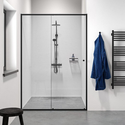 Sealskin Contour porte coulissante pour niche 140 cm, 200 cm de hauteur, noir, verre de sécurité clair 6 mm