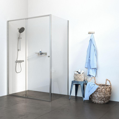 Sealskin Contour porte coulissante avec paroi latérale 140x90 cm, 200 cm de haut, inox, verre de sécurité clair 6 mm