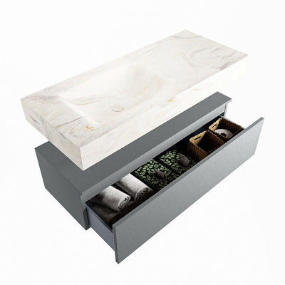 Mondiaz ALAN-DLUX Ensemble de meuble - 110cm - meuble - Plata mat - 1 tiroir - Lavabo Cloud Ostra suspendu - vasque gauche - 1 trou de robinet - Beige
