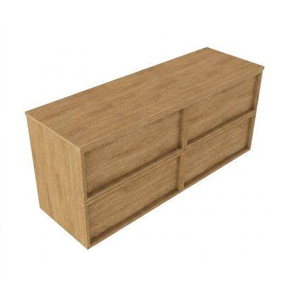 Saniclass Holz Frame Ensemble meuble de salle de bains - 140x45x62cm - plan de toilette en bois - sans trou de robinet - 4 tiroirs - chêne natural mat (bois)