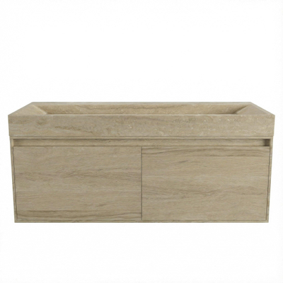 Forzalaqua Ibiza Badkamermeubelset - 120x50x50cm - 2 lades - travertin wastafel - zonder kraangat - steunenset - afvoerplug - smoke