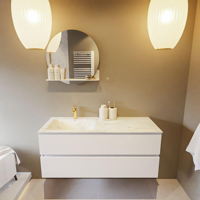 Mondiaz VICA-DLUX Ensemble de meuble de salle de bain - 120cm - meuble sous lavabo talc - 2 tiroirs - lavabo encastré cloud gauche - 1 trou de robinet - version haute de 60cm - opalo