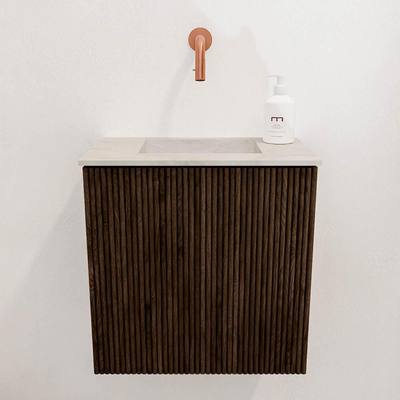 Mondiaz JOYA-DLUX 40cm toiletmeubel - kleur Walnut - Wastafel FAYE positie Midden Zonder kraangat kleur Ostra.