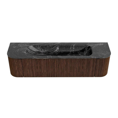 MONDIAZ KURVE-DLUX meuble de salle de bains 170 cm avec module 25 Len R couleur Walnut avec 1 tiroir et 2 portes. Lavabo BIG LARGE au milieu 2 trous de robinet couleur Lava.