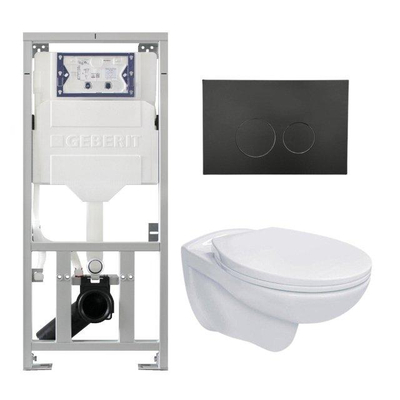 Adema Classico toiletset bestaande uit inbouwreservoir en toiletpot basic toiletzitting en bedieningsplaat - zwart (wit)