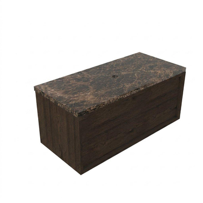 Saniclass Holz Frame Ensemble de meubles de salle de bains - 100x45x43cm - Plan en pierre naturelle Noche dark emperador - sans trou de robinet - 1 tiroir - chêne charcoal mat (bois)