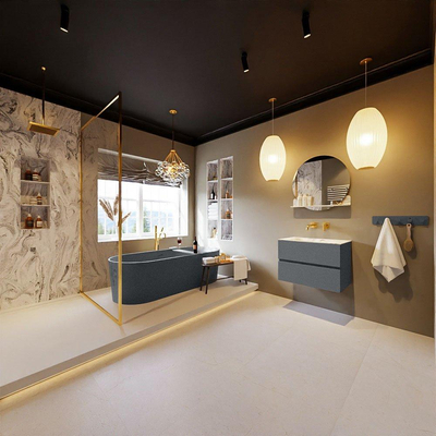 MONDIAZ VICA-DLUX Ensemble meuble de salle de bains - 70cm - sous-meuble plata - 2 tiroirs - lavabo encastré cloud central - sans trous de robinetterie - version haute 60cm - glace