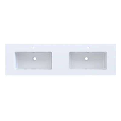 Arcqua Mira Lavabo encastré - 161x46x1.5cm - double vasque - 2 trous de robinetterie - marbre de synthèse - blanc mat