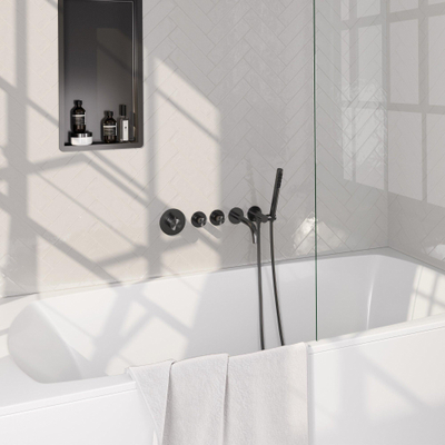 BRAUER Stripe Thermostatische Badkraan - SET 01 - inbouw - uitloop - staaf handdouche - doucheslang - wandaansluitbocht - gunmetal geborsteld PVD