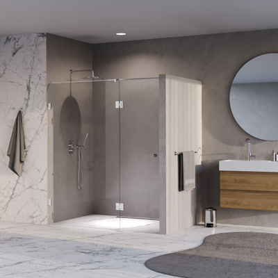 BRAUER Void Carving Nisdeur - 2-delig - 180x200cm - 70cm draaideur aan glas - glascoating - omkeerbaar - helder glas - Chroom