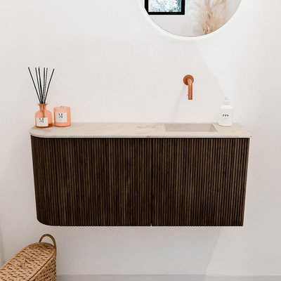 Mondiaz JOYA-DLUX Meuble de salle de bains - 91,6 cm - arrondi gauche couleur Walnut - Vasque FAYE position droite sans trou de robinet couleur Frappe