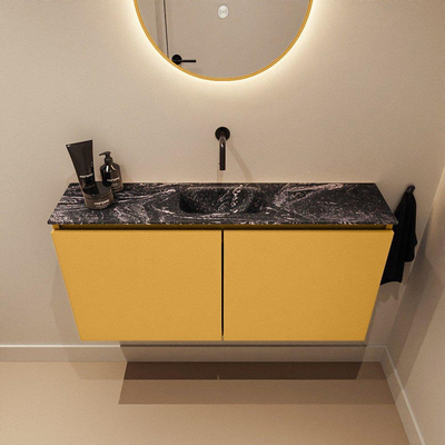 MONDIAZ TURE-DLUX Meuble toilette - 100cm - Ocher - EDEN - vasque Lava - position centrale - sans trou de robinet