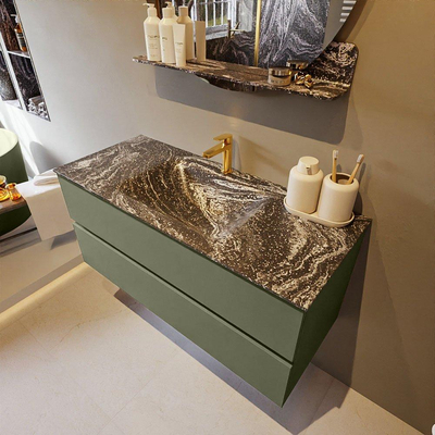 Mondiaz VICA-DLUX Ensemble de meuble de salle de bain - 110cm - meuble sous-vasque armée - 2 tiroirs - lavabo encastré nuage milieu - 1 trou de robinet - version haute 60cm - lave