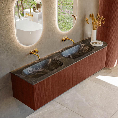 Mondiaz KURVE-DLUX Badkamermeubelset - 175x46x40cm - 2 lade - 1 deur - wastafel solid surface - dubbel / links - zonder kraangat - Ruby